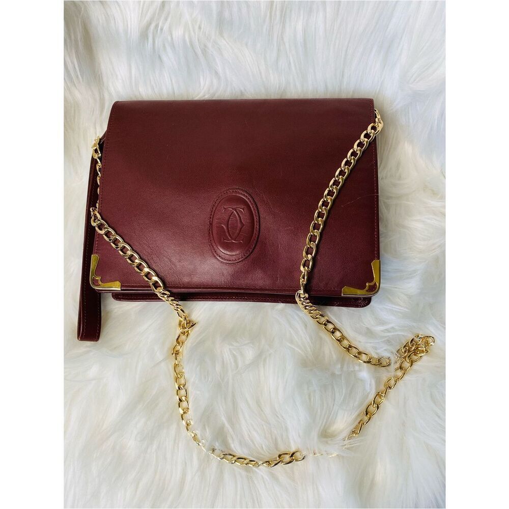 Cartier Vintage Must de Cartier 21 Bordeaux leather Clutch/Bag Conversion Auth.